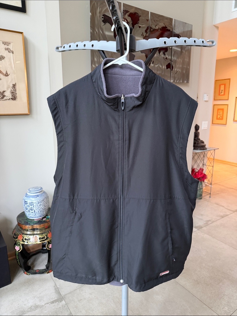 Grand Slam Men's Reversible Black Nylon and Gray Fleece Vest - XXL